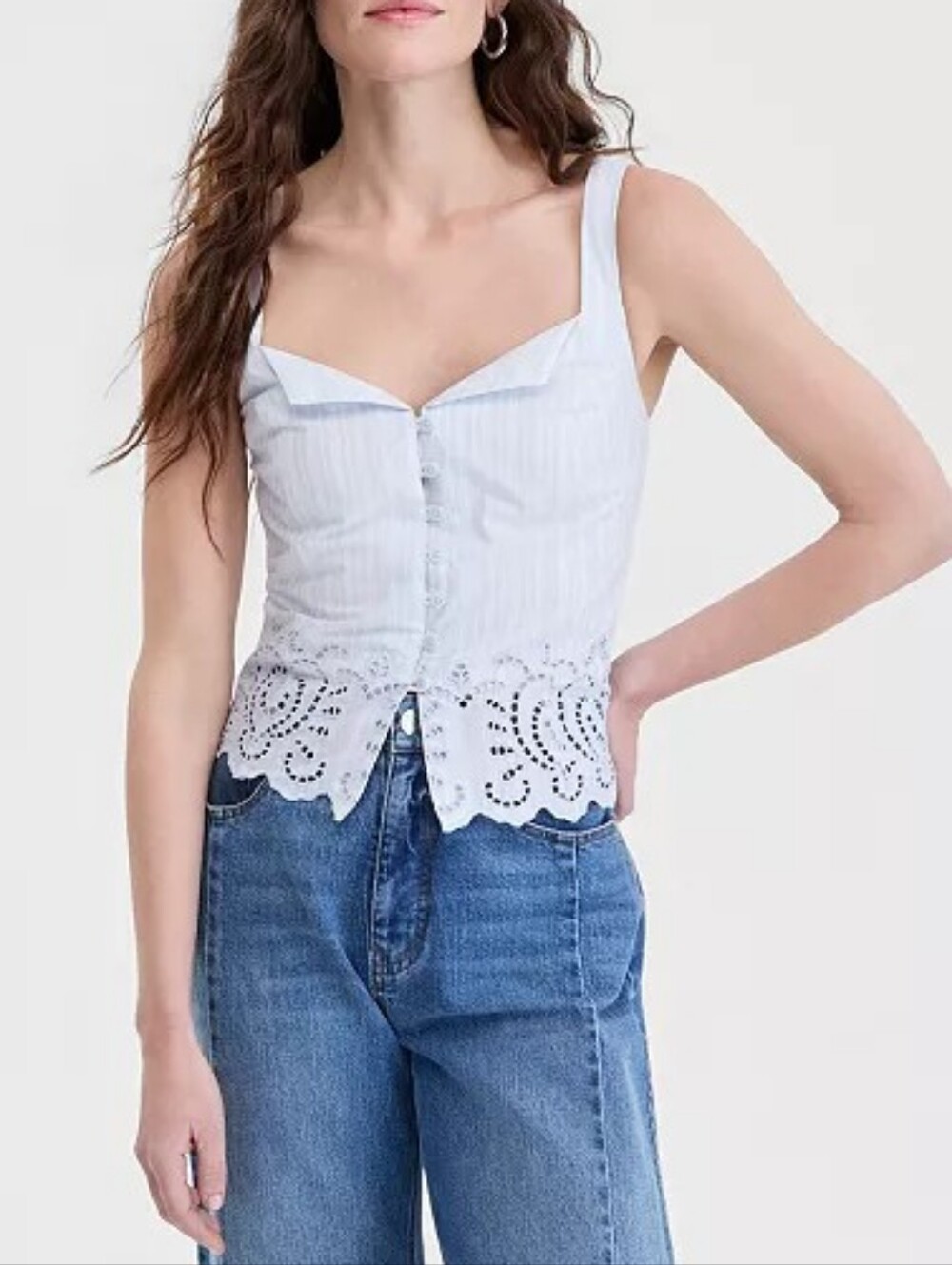 On 34th Cotton Button-Front Cutwork Tank Top In Medium